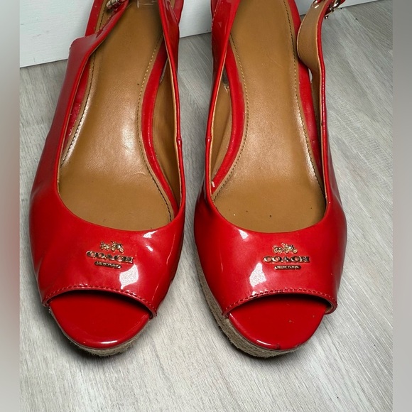 COACH "Ferry" Red Patent Leather Platform/Wedge Espadrille Sandals Size 7 - Picture 2 of 11